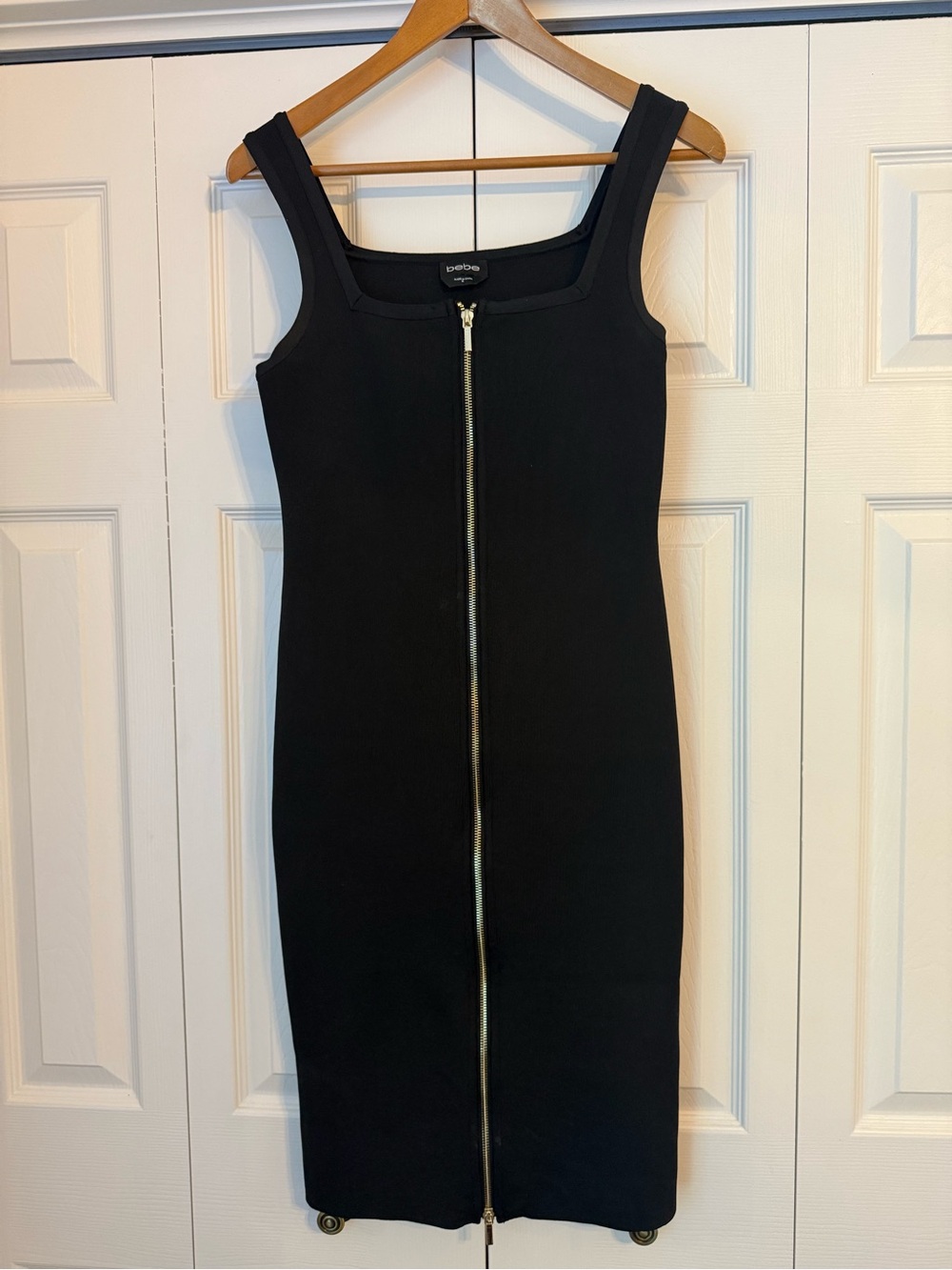 bebe Black Zip-Front Midi Bodycon Dress